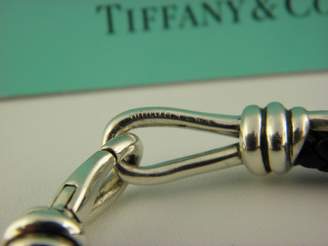 Tiffany & Co. Paloma Picasso 925 Sterling Silver Black Leather Knot Single Braid Bracelet