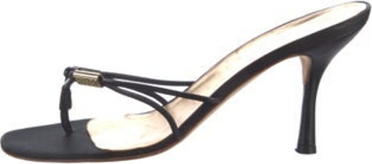 Gianni Versace Vintage Slides Black Satin Leather & Crystal Accents