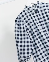 Thumbnail for your product : Pieces smock shirt dress with puff sleeves in blue gingham check