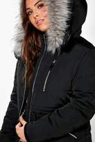 Thumbnail for your product : boohoo Plus Jo Sporty Quilted Jacket With Faux Fur Hood