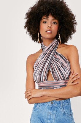 Nasty Gal Womens Striped Cut Out Halter Crop Top