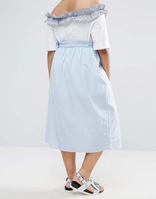 ASOS Curve Midi Skirt Button Through In Stripe