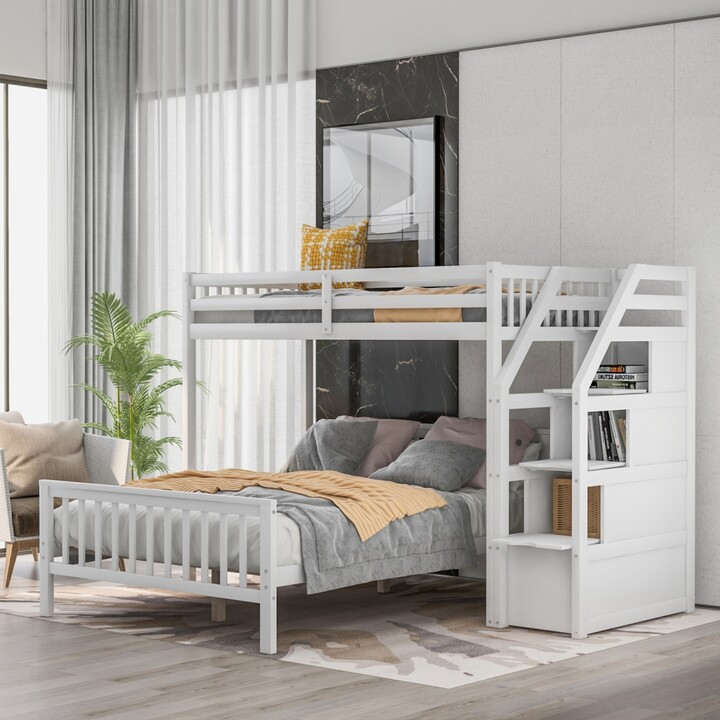 Streamdale Furniture Streamdale Twin Over Full Loft Bed With Staircase