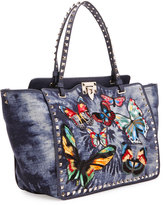 Thumbnail for your product : Valentino Rockstud Butterfly-Embroidered Tie-Dye Tote Bag, Denim