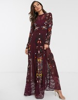 Thumbnail for your product : Frock and Frill long sleeve embroidered maxi dress