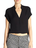 Thumbnail for your product : Alice + Olivia Cropped-Front Silk Blouse