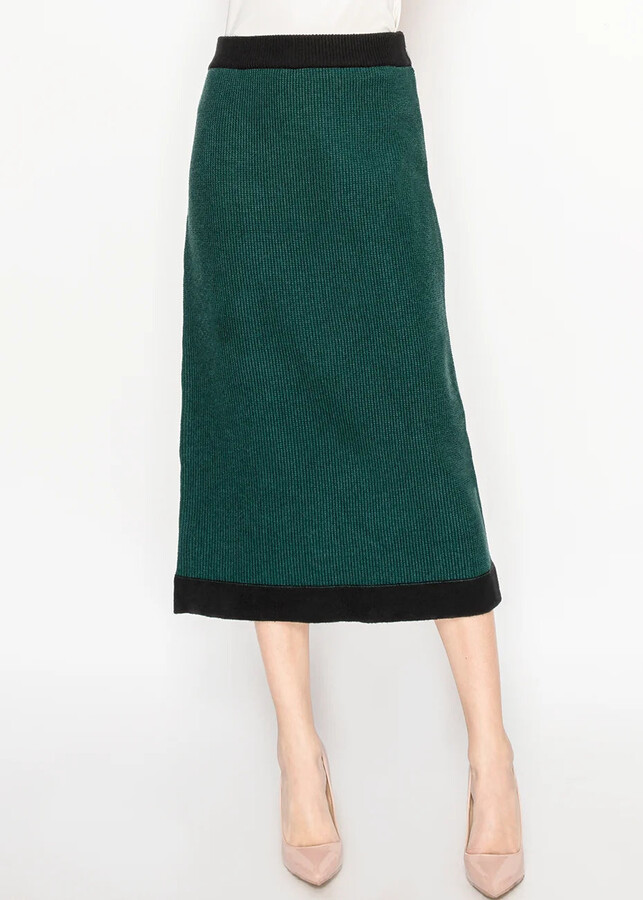 YAL New York Green Rib Knit Midi Skirt