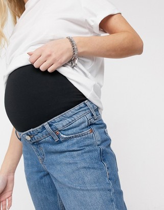 Topshop Maternity mom ripped hem overbump jeans in mid wash - ShopStyle