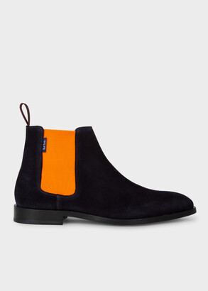 Paul Smith Navy And Orange Suede 'Gerald' Chelsea Boots - ShopStyle