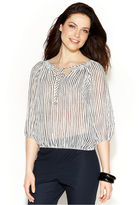 Thumbnail for your product : Ellen Tracy Striped Keyhole Peasant Top