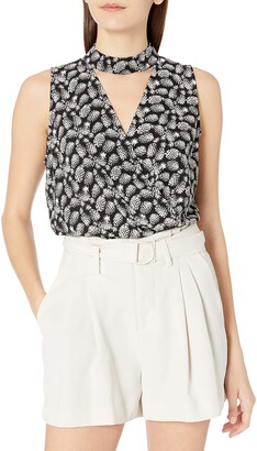 Amy Byer A. Byer Women's Printed Wrap Front Top with Choker Neck