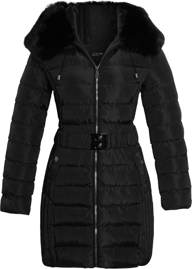 SS7 Womens Faux Fur Quilted Parka Coat Black - ShopStyle