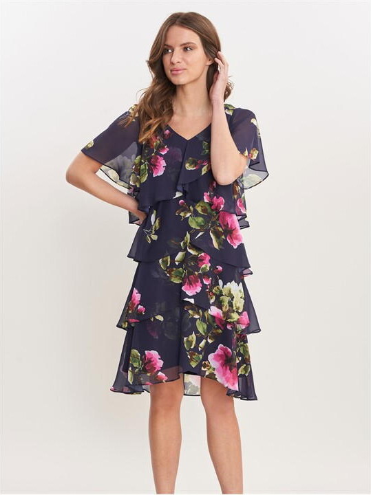 Gina Bacconi Cory Floral Layered Chiffon Dress ShopStyle