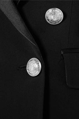 Balmain Hooded Button-embellished Satin-trimmed Crepe Blazer - Black