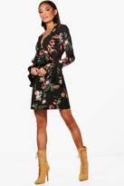 Thumbnail for your product : boohoo Ruffle Tie Neck Floral Skater Dress