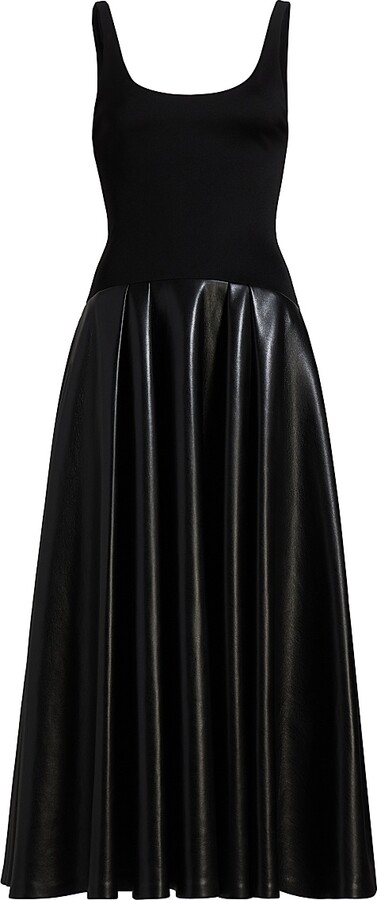 Women's Adley Faux-Leather Drop-Waist Flared Maxi Dress - Black - Size 0
