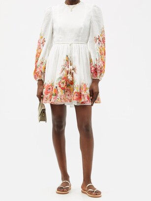 Zimmermann Mae Belted Floral-print Linen-voile Mini Dress - White Print
