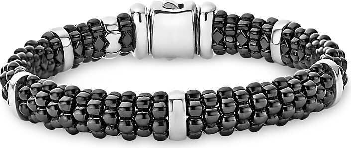 Lagos Black Caviar Ceramic and Sterling Silver Station Bracelet