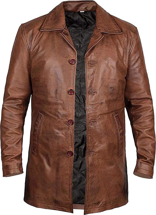 Jorde Calf Mens Distressed Rust Coat -Real Leather Long Coat Men's ...