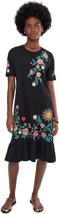 Johnny Was Ruffle Hem Knit Midi Dress - Ziviana Women's Dress Black : MD Cotton