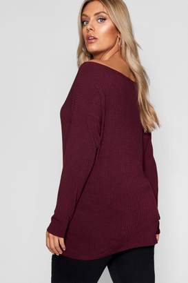 boohoo Plus Off The Shoulder Knitted Sweater