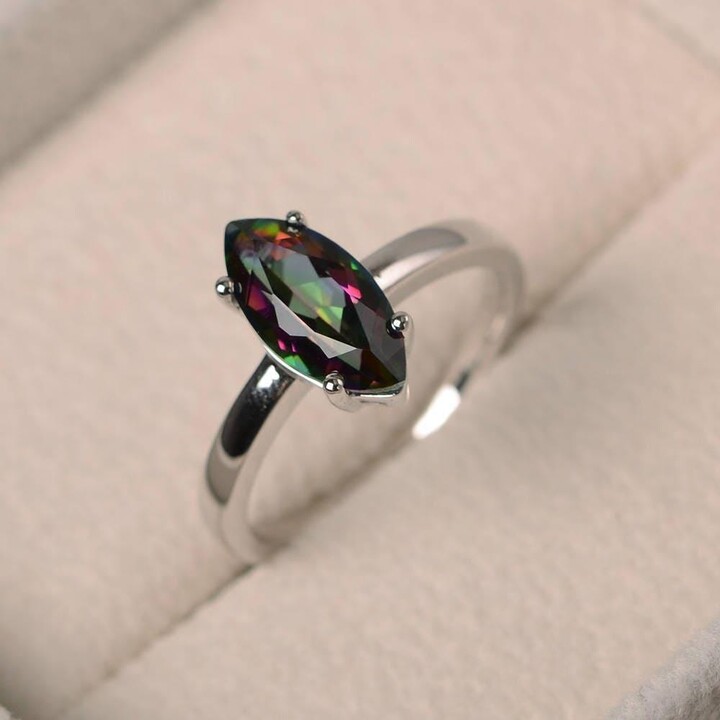 Etsy Mystic Topaz Ring Anniversary Rainbow Gemstone Solitaire Marquise Cut Gemstone