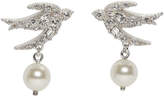 Miu Miu Silver Pearl and Crystal Swallow Earrings