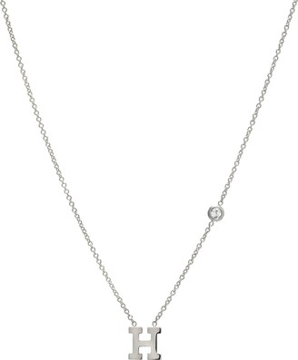 Zoe Lev Jewelry Personalized Initial & Diamond Bezel Necklace in 14K White Gold