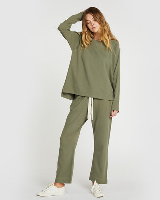 Cloth & Co. Women's Green Sweatpants - Organic Cotton Waffle Pant