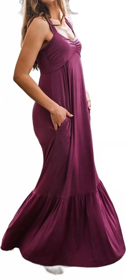 Yala Cleo Babydoll Bamboo Maxi Dress In Boysenberry