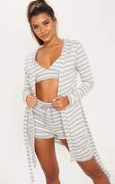 Thumbnail for your product : PrettyLittleThing Grey Striped Jersey Robe
