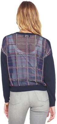 Juicy Couture Woven Back Beaded Plaid Cardigan