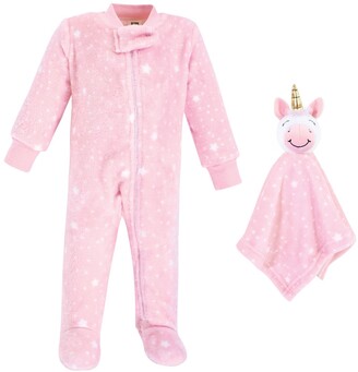 Hudson Baby Baby Girls Flannel Plush Coveralls with Security Blanket