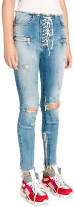 Unravel Project Vintage Lace-Up Skinny Jeans