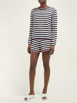 Thumbnail for your product : Allude Scalloped Trim Striped Cotton Sweater - Womens - Navy Stripe