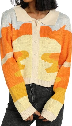Koitniecer Women Y2K Button Down Casual Knit Sweaters Long Sleeve Cropped Cardigan Fashion Graphic Knitwear Coat (Orange Medium)