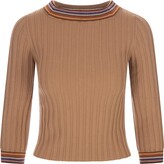 Beige Sweater With Striped Neckline 
