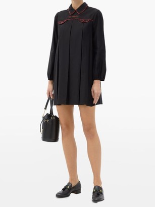 Gucci Ecole Enfantine-embroidered Linen-blend Mini Dress - Black