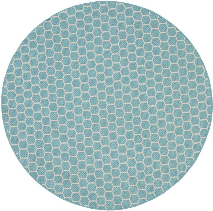 Nourison Reversible Indoor Outdoor Aqua 8 ft. x 8 ft. Honeycomb Contemporary Round Area Rug