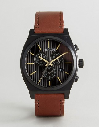 Nixon Time Teller Chronograph Leather Watch In Tan