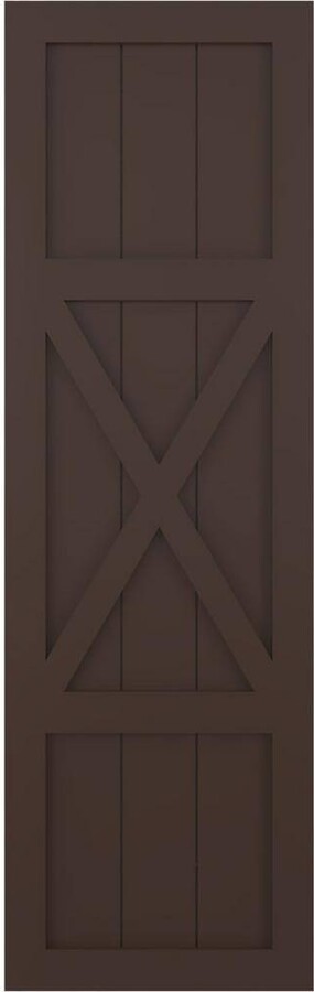 12 in. x 62 in. True Fit PVC Center X-Board Farmhouse Fixed Mount Board and Batten Shutters Pair in Raisin Brown