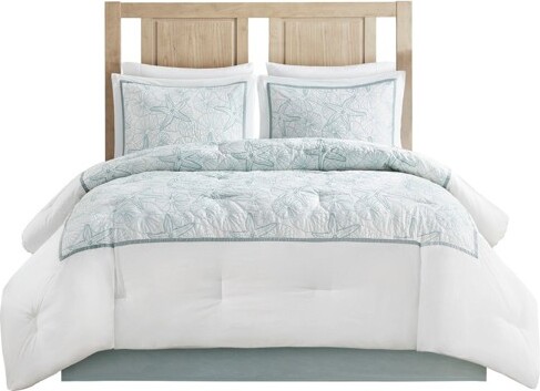 GulchesSeriesWhiteGreenCoastalBeachThemed200TCCottonwithPolyFillKing4PieceComforterSetwithBedSkirtBlanket