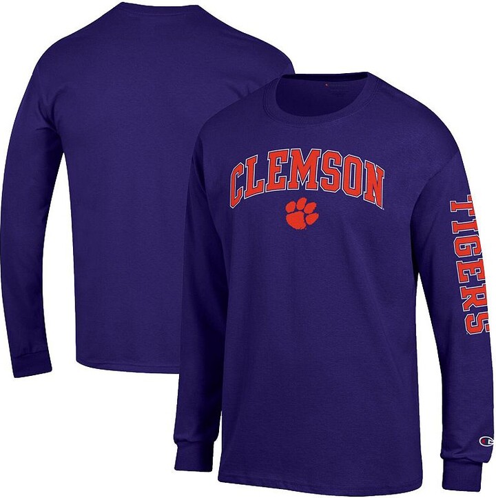 Men's Champion Purple Clemson Tigers Arch Over Logo 2-Hit Long Sleeve T-Shirt