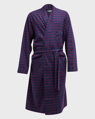 Neiman Marcus Men's Check-Print Brushed Flannel Robe