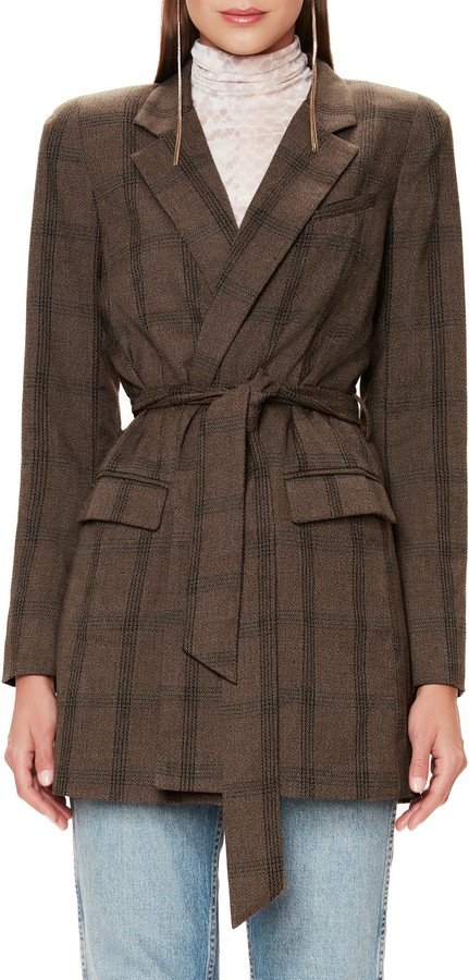 belted plaid blazer