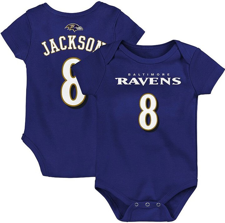Outerstuff Infant Lamar Jackson Purple Baltimore Ravens Mainliner Player Name & Number Bodysuit
