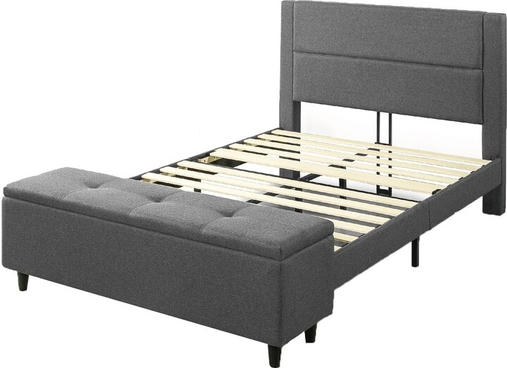 Copper Grove Krolevets Grey Fabric Platform Bed with Storage Ottoman