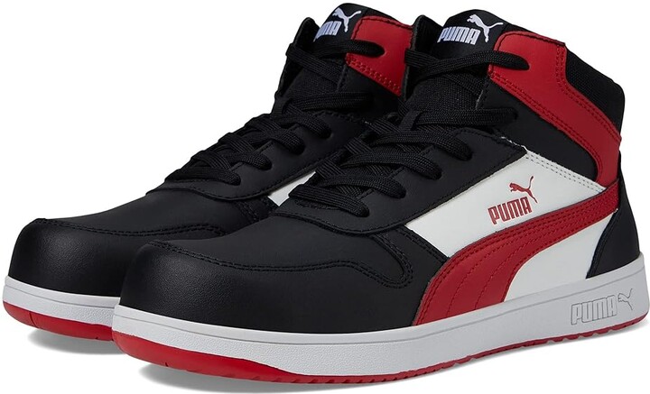 PUMA Safety Frontcourt Leather Mid ASTM EH (Black/White/Red) Men's ...