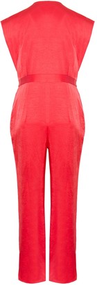 Sally LaPointe Stretch Crinkle Satin Wrap D-Ring Jumpsuit