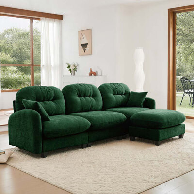 All-in furniture Chenille Fabric Modular 3-Seat Sofa Including 2 PillowsOttoman